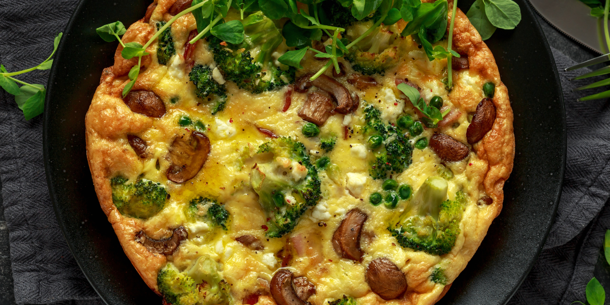 Image for Broccoli, Mushroom, Bacon, and Goat Cheese Egg Bake