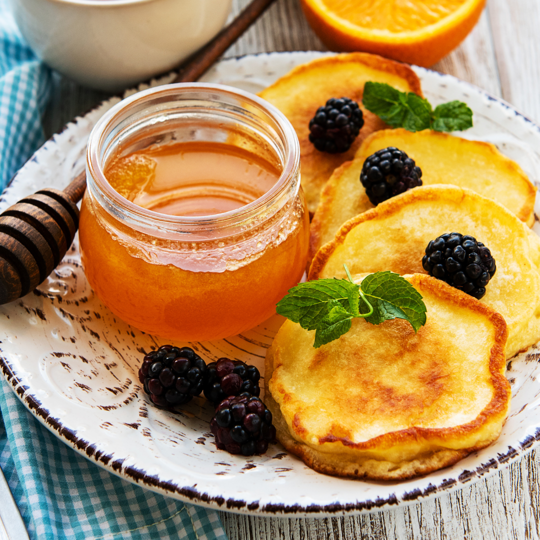 Image for Orange Ricotta Pancakes with Fresh Blackberries and Orange Syrup