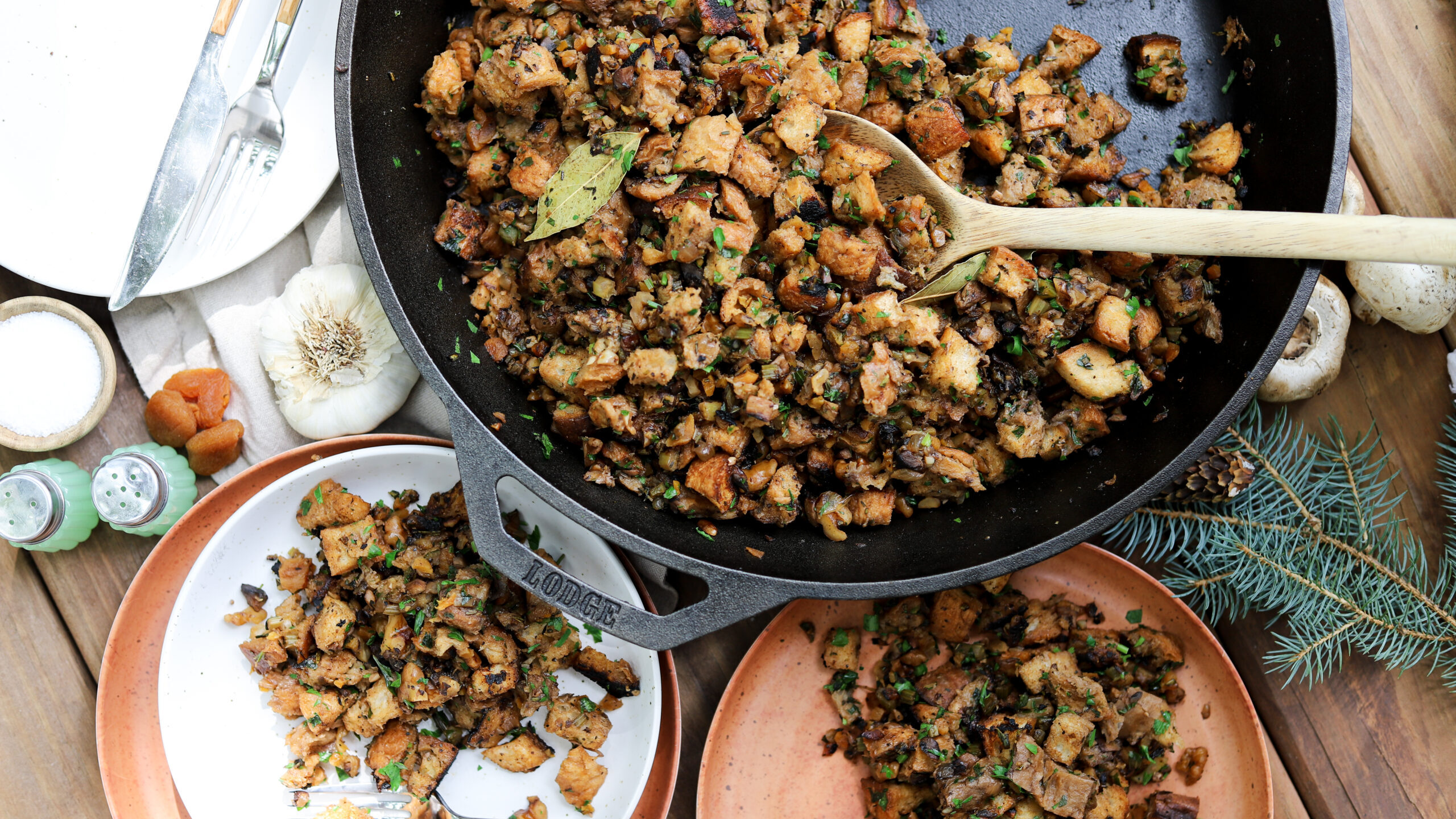 Image for Skillet Stuffing with Mushrooms, Apricots & Walnuts