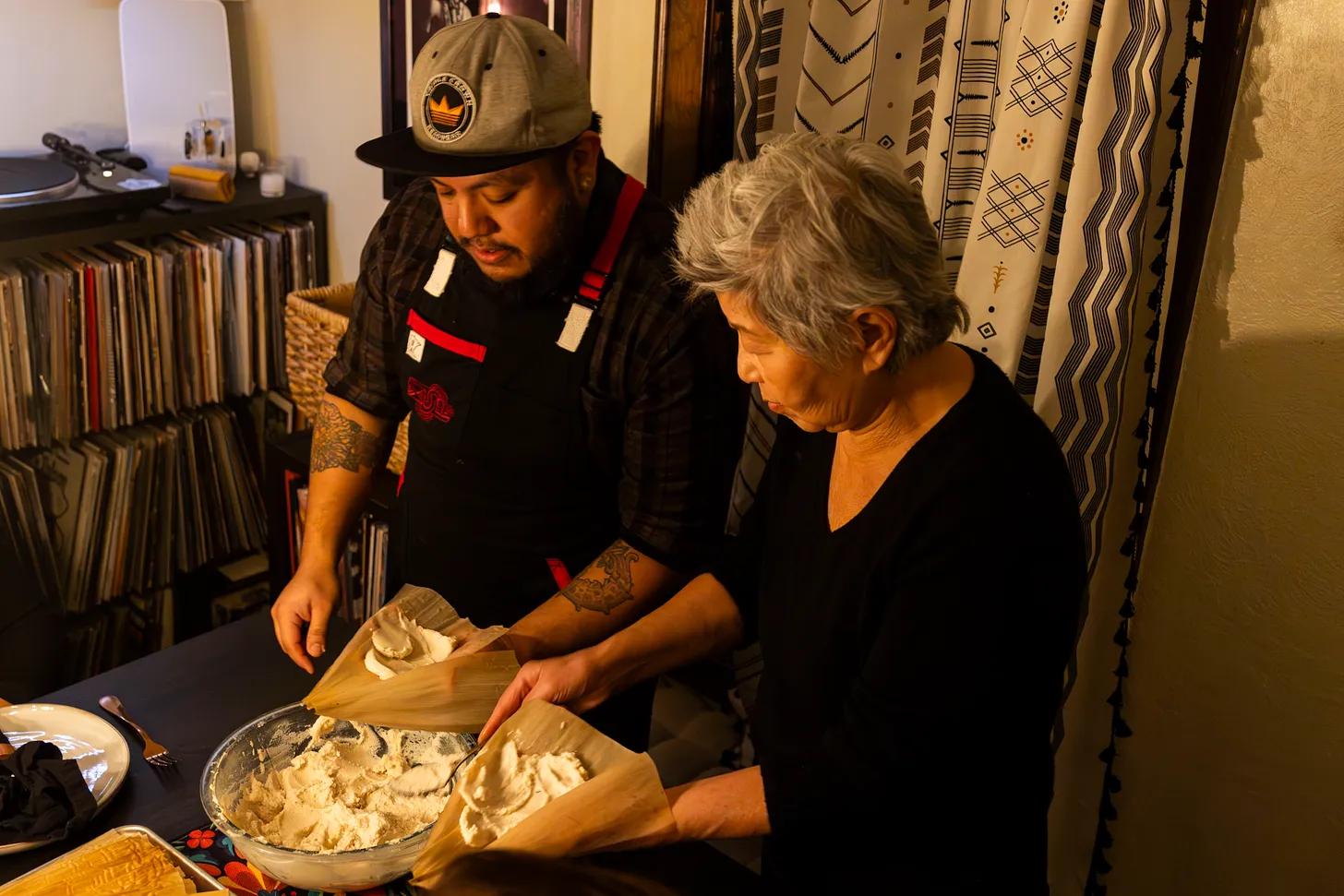 Jeremy making tamales.