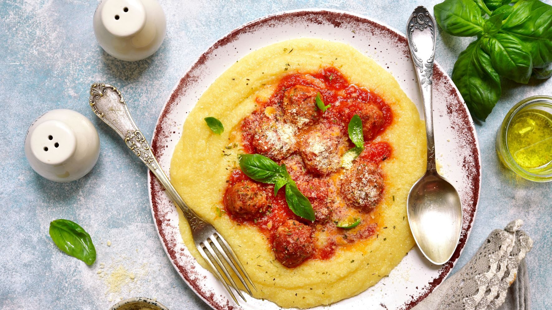 Image for Creamy Polenta with Kale and Meatballs